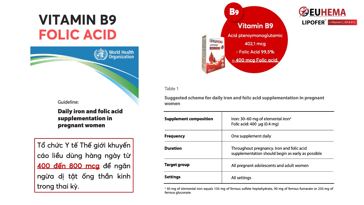 Nhu cầu Folic acid (Vitamin B9)