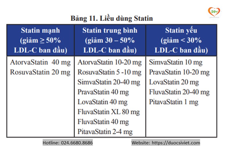 Liều dùng statin trong phác đồ điều trị rối loạn lipid máu