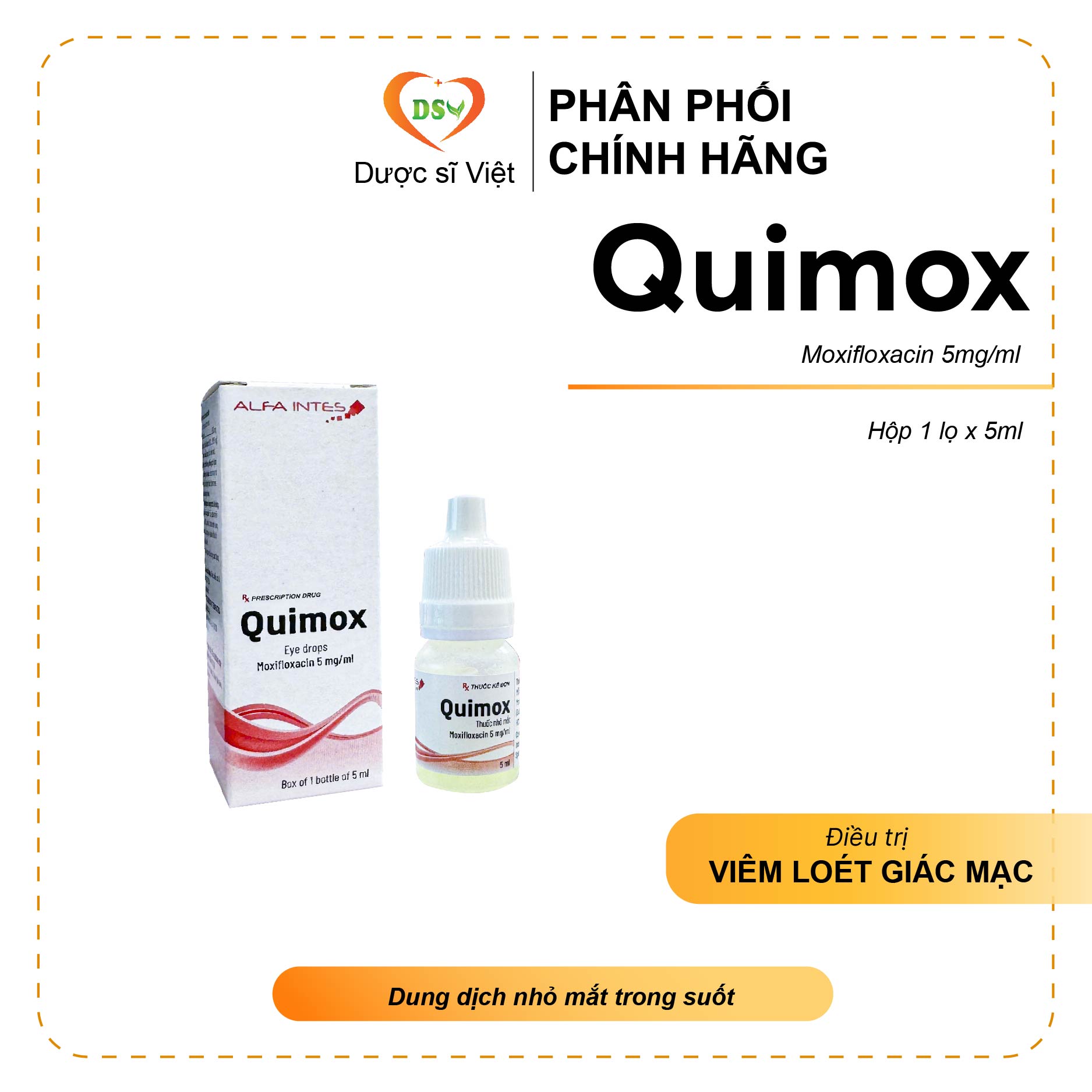 Quimox - Dung dịch kháng sinh nhỏ mắt trong suốt